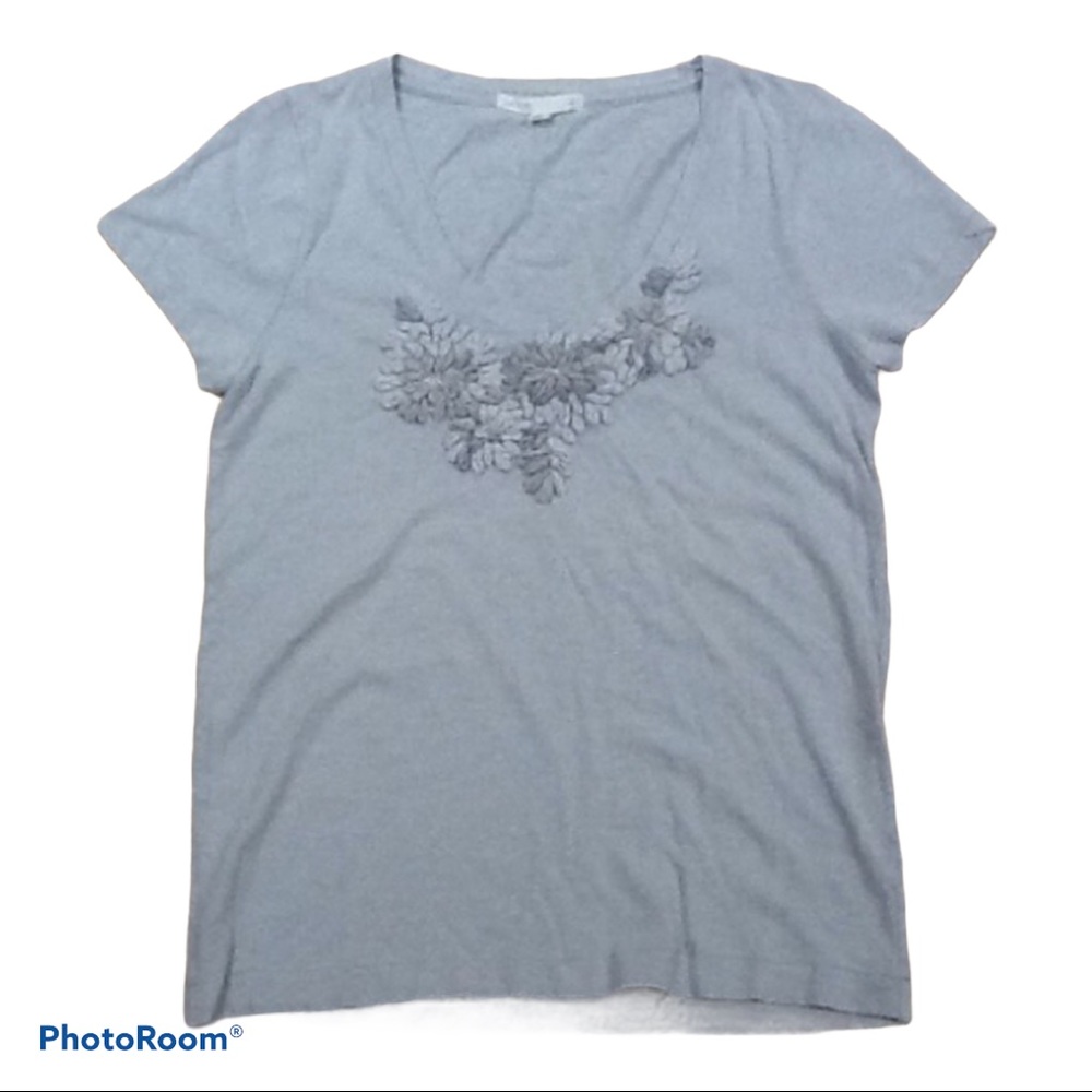 J Crew Embellished Grey Short Sleeve Tee L